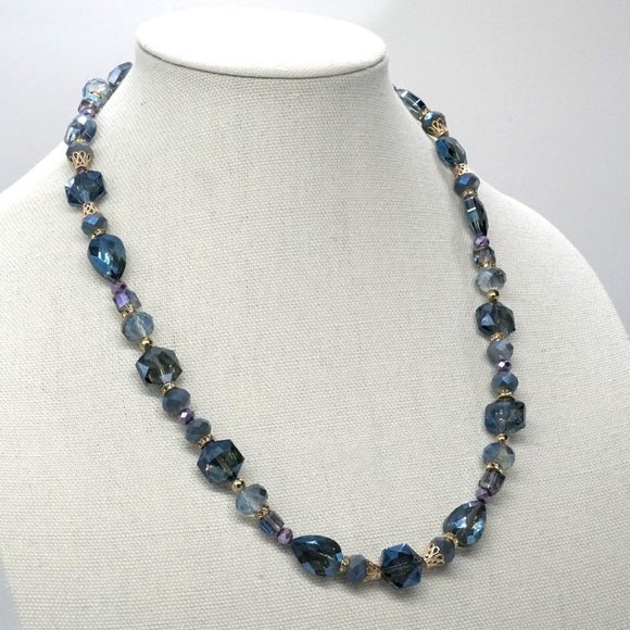 Necklace Blue Crystals, Lobster Clasp. Custom Made. - Picture 2 of 2